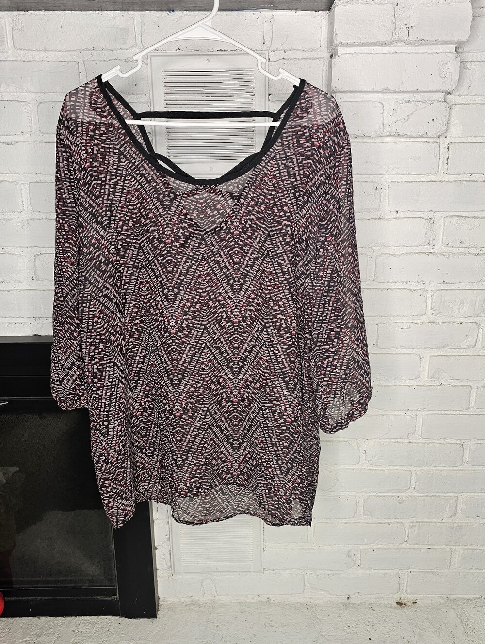 Maurices Black and Pink Semi-Sheer Printed Blouse